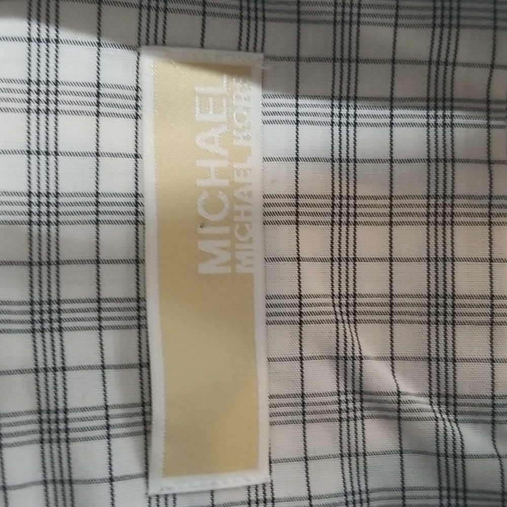 MICHAEL MICHAEL KORS White Gray Plaid Oeko-Tex Button Down Shirt in Shadow - Picture 2 of 14
